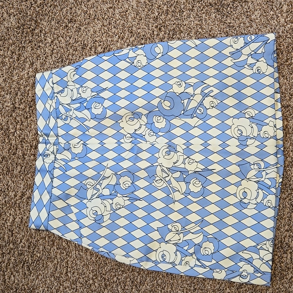 Shantall Lacayo Floral Patterned Blue and Cream Skirt
